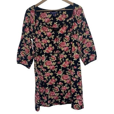 Camisón Crabtree Evelyn para mujer M negro rosa floral cabaña camisa para dormir algodón Foto 1 de 4
