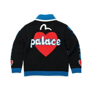PALACE x EVISU COWICHAN KNIT CARDIGAN KNITWEAR BLACK SIZE- L LARGE - Bild 1 von 5