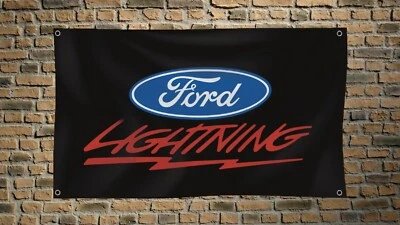 Ford Lightning 3x5 FT Flag Car Truck Racing Black Banner Man Cave Wall Decore - Image 1 of 2