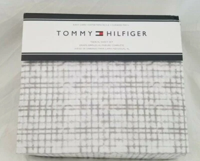 3 pc Tommy Hilfiger White & Grey Twin XL Sheet Set NIP - Image 1 of 4