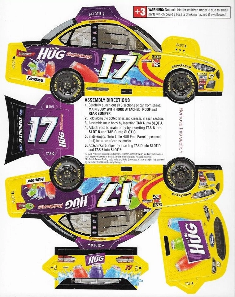 Tarjeta postal de coche NASCAR 2018 RICKY STENHOUSE JR "LITTLE HUG" #17 Monster Cup Tearout Foto 1 de 1