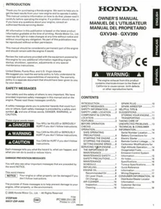 Honda GXV340 GXV390 Gas or LPG Engine Owners Manual : 37Z5PA00 - Picture 1 of 1