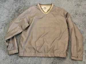 PGA Tour Golf Windbreaker Jacket Mens S Brown Plaid V Neck Pullover Long Sleeve - Picture 1 of 6
