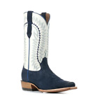 Men's Blue Roughout White Full Grain Leather Cowboy Boots - 5 Day Delivery