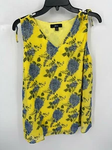 Ellos Womens Size 10 Sleeveless Tie-Shoulder Blouse Top Yellow Floral V-Neck - Picture 1 of 6