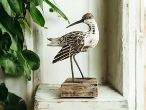 Handcrafted GODWIT Wood Carving / Bird Ornament / Wading Bird Gift Coastal Decor - Picture 1 of 5