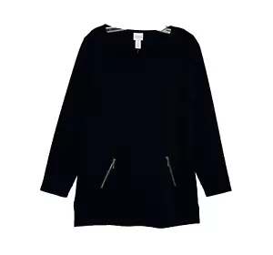 Chicos Women's Tabbie Tunic Top Size 0 Small Black Knit Ponte Zipper Accent NWT - Picture 1 of 16