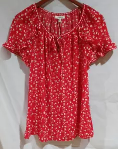 MAX STUDIO Ladies Size Medium Red Print Polyester Short Sleeve Top NEW with Tags - Picture 1 of 8