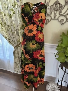 Vintage Floral Maxi Dress 70's MOD Poppy Flower Power Medium Polyester STUNNER! - Picture 1 of 2
