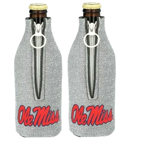 2PK OLE MISS REBELS SILVER GLITTER ZIPPERED BOTTLE KOOZIES COOLERS FREE SHIP Cover