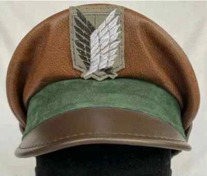 Cosplay Attack on Titan Leather Suede Military Officers Crusher Visor Hat Cap - Picture 1 of 5