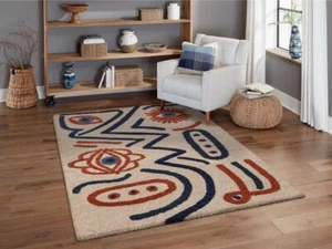 Alfombra de lana artesanal - Textura única y diseño abstracto, alfombra acolchada a mano, decoración del hogar - Imagen 1 de 4