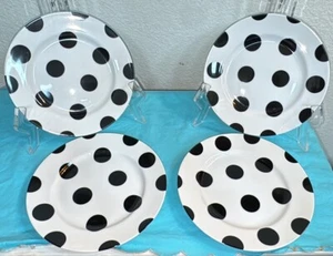 Fitz and Floyd Polka Dots Salad Snack Plates Fine Porcelain Black & White (4) - Picture 1 of 5