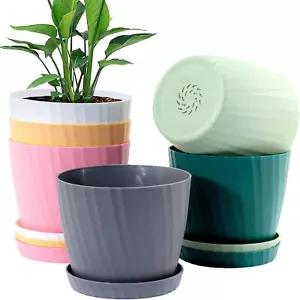 6Pack 7in Colorful Plant Pots with Drain Holes & Saucers for Indoor Outdoor - Picture 1 of 4