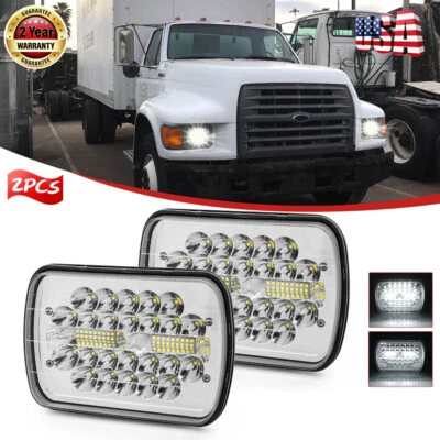 Pair 5x7 7x6" LED Headlight Hi/Lo Sealed Beam For Ford F600/700/800 FT900 F-100 - Image 1 of 4