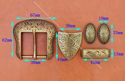 Antique Brass Western Cowboy Rodeo Floral 5 pcs Set Belt Buckle fit 1-1/2" Belt - Image 1 of 4
