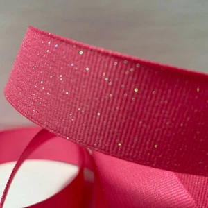 Pink Glitter Ribbed Ribbon Morex Dazzle 1 Roll 7/8" 5yd Hot Pink Polyester - Picture 1 of 12