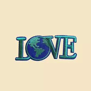 Iron-On Large Love Earth Embroidered Patch/DIY Appliqué Badge/Earth Lover Gift - Picture 1 of 2