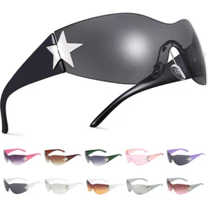 Trendy Rimless Shield Wrap Around Sunglasses Oversized Fashion Frameless Glasses - Picture 1 of 24