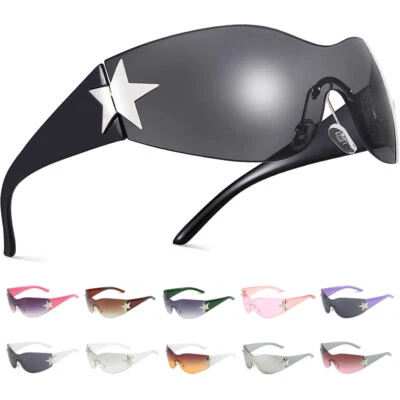 Trendy Rimless Shield Wrap Around Sunglasses Oversized Fashion Frameless Glasses - Image 1 of 4