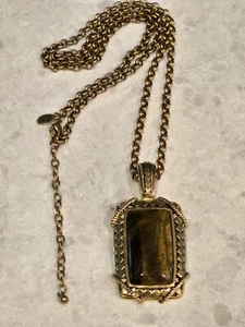 VINTAGE DESIGNER SIGNIERTE JOAN RIVERS GOLDFARBENE HALSKETTE GROSSES TIGERAUGE ANHÄNGER - Bild 1 von 3