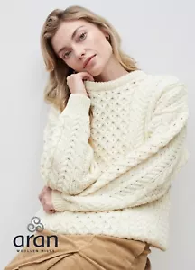 Aran Irish Women Natural Wool Sweater Cable Knit Traditional Fisherman Pullover - Picture 1 of 4