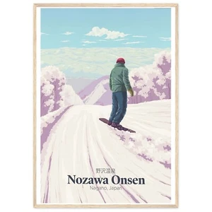 Póster de snowboard Nozawa Onsen Japón póster de viaje estación de esquí impresión japonesa con - Imagen 1 de 7