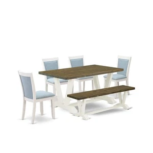 V076MZ015-6 6-Pc Dining Set Consists of a Wood Table - 4 Baby Blue Parson... - Picture 1 of 8