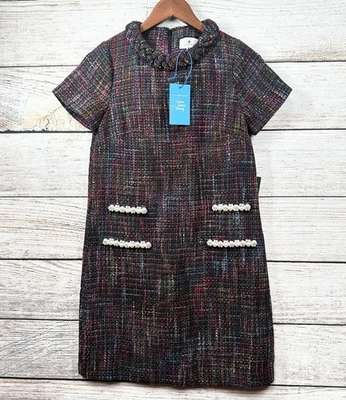 Tuckernuck Cameron Tweed Dress Womens XXS Multicolor Pearl Trim Short Sleeve NWT - Image 1 of 4