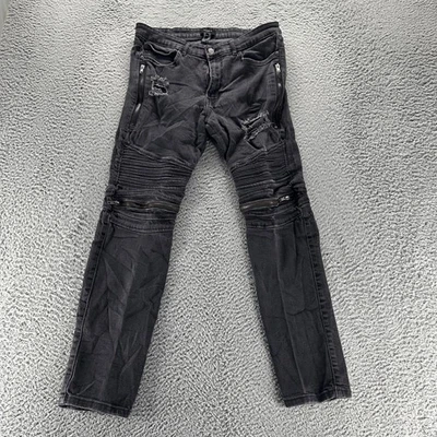 Pantalones de mezclilla Forever 21 para hombre 34x32 negros algodón lavado oscuro elásticos calce ajustado desgastados Foto 1 de 4