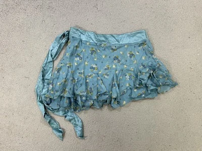 Saia Abercrombie & Fitch Feminina 2 Azul Seda Floral Babado Mini Gravata Envoltório Nova Com Etiqueta - Imagem 1 de 4