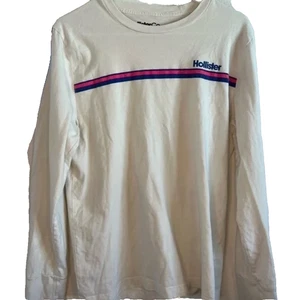 Camisa Hollister Para Hombre Mediana Blanca Rayas Logo Manga Larga Para Todos - Imagen 1 de 8