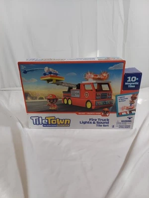 Fire Station + Firetruck Magnetic Tiles Building Playset & Vehicle w/ Lights ... - Image 1 of 4