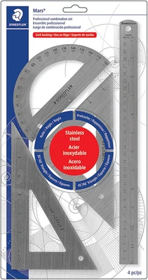 Stainless Steel Math Set - with 12In Ruler, 2 Triangle Set Squares (45/90° & 30/ - Image 1 of 4