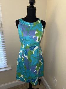 Talbots Women Size 4P Cotton Summer Dress Blue Green Pockets Sleeveless Lined - Picture 1 of 3