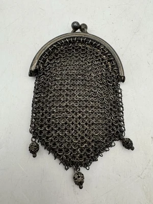 Antique Silver Gun Metal Frame French Ring Coin Purse Vintage - Image 1 of 4