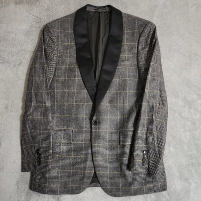 J. Chaqueta de Cena Crew Ludlow Hombres 40R Delgada Satén Chal Cuello Lana Italiana Cuadros Foto 1 de 4