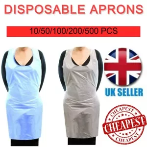 BLUE / CLEAR WHITE DISPOSABLE PLASTIC APRONS POLYTHENE WATERPROOF FLAT PACK - Picture 1 of 3