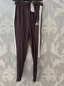 adidas ladies trousers striped burgundy blue size XS sport football new - Picture 1 of 4