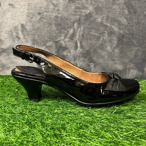 Sofft Krista Heels Womens 7 M Black Cone Patent Leather Slingback Casual Preppy - Picture 1 of 13