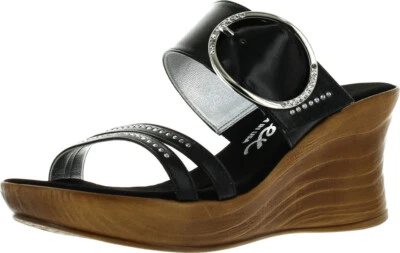 Sandalia de cuña Onex Cynthia negra/plateada para mujer talla 10 M Foto 1 de 3