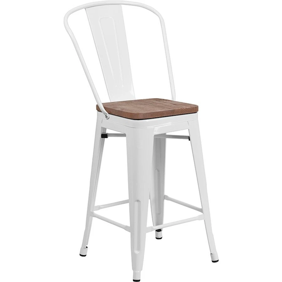 Flash Furniture 24" White Counter Ht. Stool w/Back - CH-31320-24GB-WH-WD-GG - Image 1 of 1