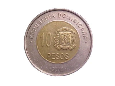 2008 Dominican Republic 10 Pesos Bimetallic KM# 106-Very Nice Circ!-c1628xux - Image 1 of 2