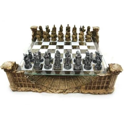 Dal Rossi Italy Roman Gladiators Colosseum Chess Set 14" Glass & Polyresin Board - Image 1 of 4