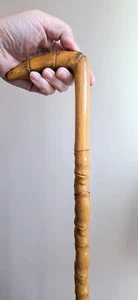 Antique Chinese Carved Wood Imitation Bamboo Walking Stick - Picture 1 of 9