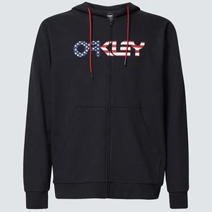 Oakley Mens Teddy Full Zip Hoodie Hoody Jacket Black/American Flag 2XLarge New - Picture 1 of 7
