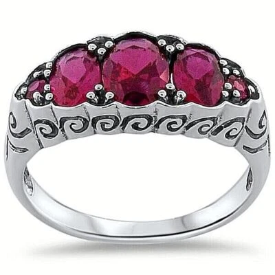 NOUVEAU VINTAGE STYLE 925 STERLING SILVER LAB-CREATED RED RUBY RING         254X - Image 1 of 4