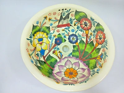 Fregadero redondo TALAVERA 17" baño mexicano hecho a mano cerámica arte popular Foto 1 de 4