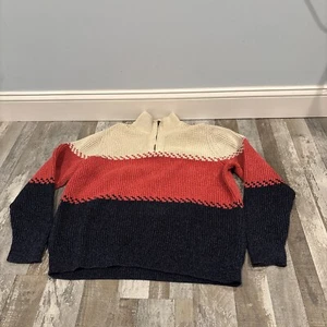 LL BEAN 100% ORGANIC COTTON SZ LARGE MENS SWEATER WAFFLE KNIT RARE 1/4 ZIP RARE - Picture 1 of 8