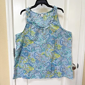 Old Navy Womens Top XXL Blue Paisley Lightweight Sleeveless Scoop Neck Beach NWT - Picture 1 of 9